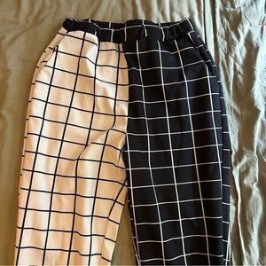 H&M Black and White Grid Track Pants